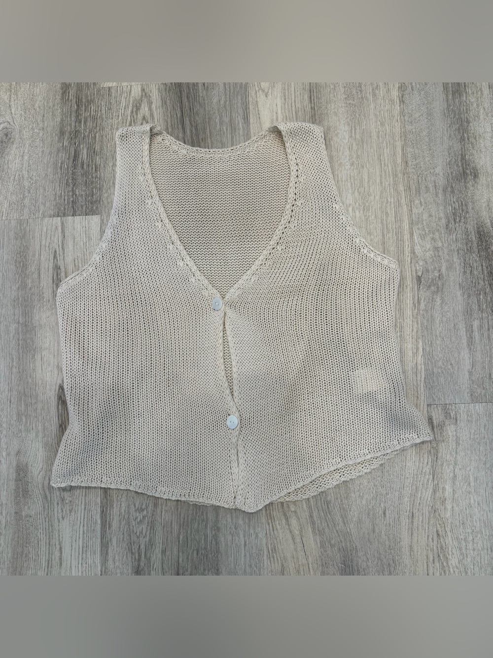 Vintage Cream Knit Sweater Vest Size Large Button Front Minimalist‎ Cottagecore